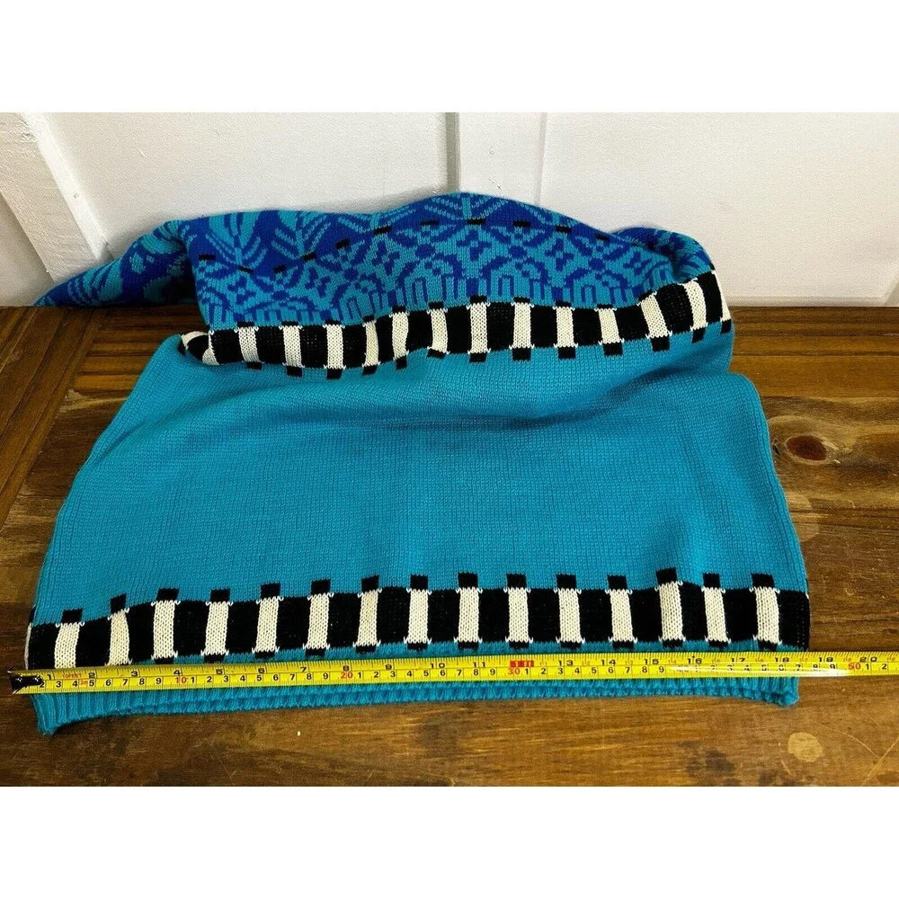 Vintage Color Block Blue And Black Knit Retro Sweater Womens Large